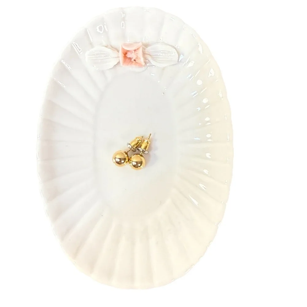 Japan Bone China Pink Rose Jewelry Dish Scalloped Edge Vintage CottageCore